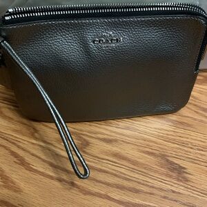 Coach Pebbled Leather Wristlet in Black